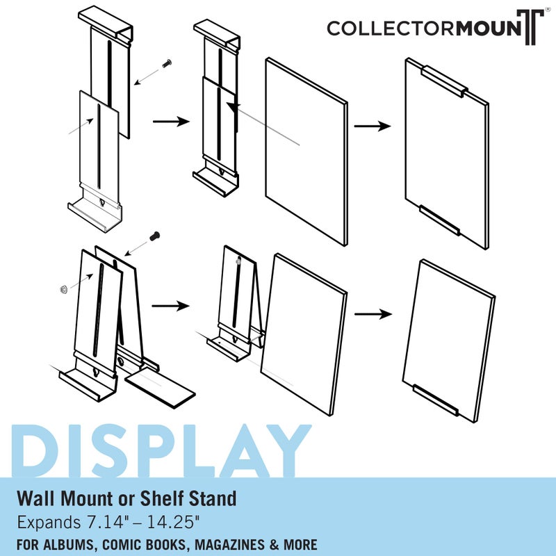 CollectorMount Album Mount 5 Pack Wall Mount Album Frame Brackets or Shelf Stand, Adjustable, Clear to display Vinyl Records - Image 3